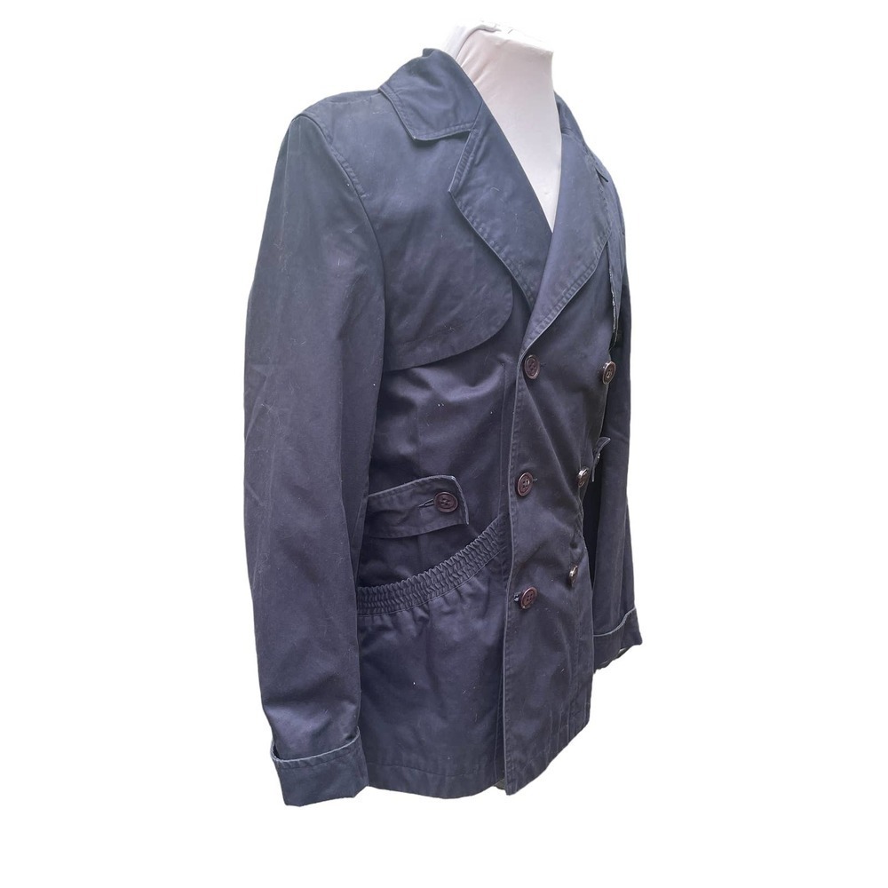 Hyden Yoo Navy Cotton Double-Breasted Men's Pea Coat - Size Medium